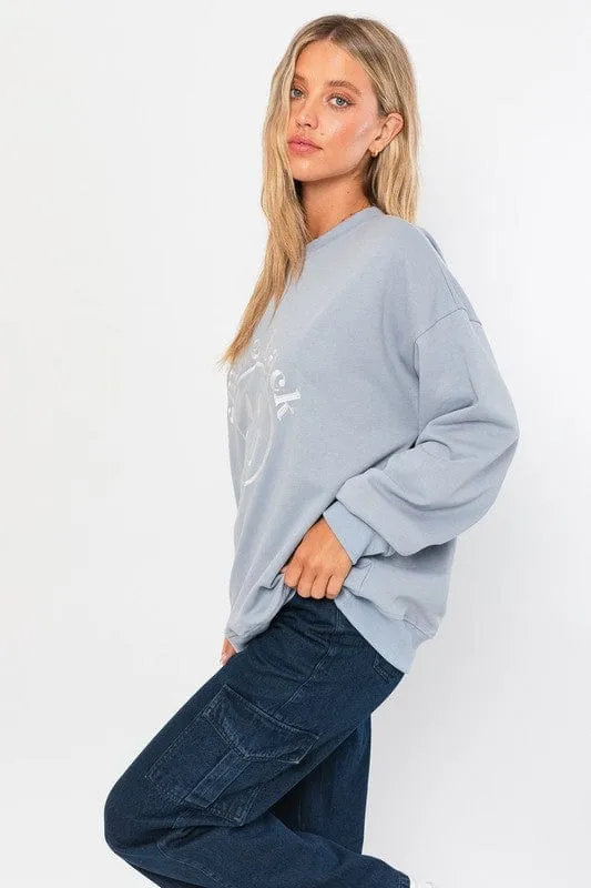 LETTER EMBROIDERY OVERSIZED SWEAT SHIRT *Online Only*