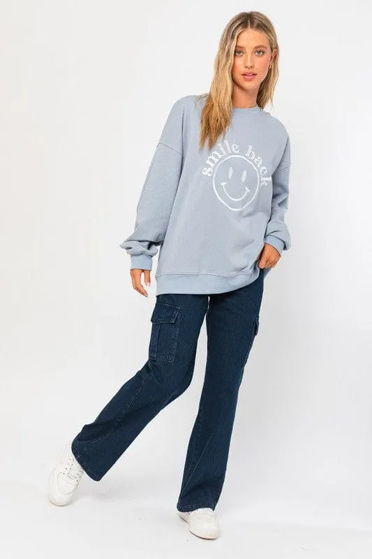 LETTER EMBROIDERY OVERSIZED SWEAT SHIRT *Online Only*