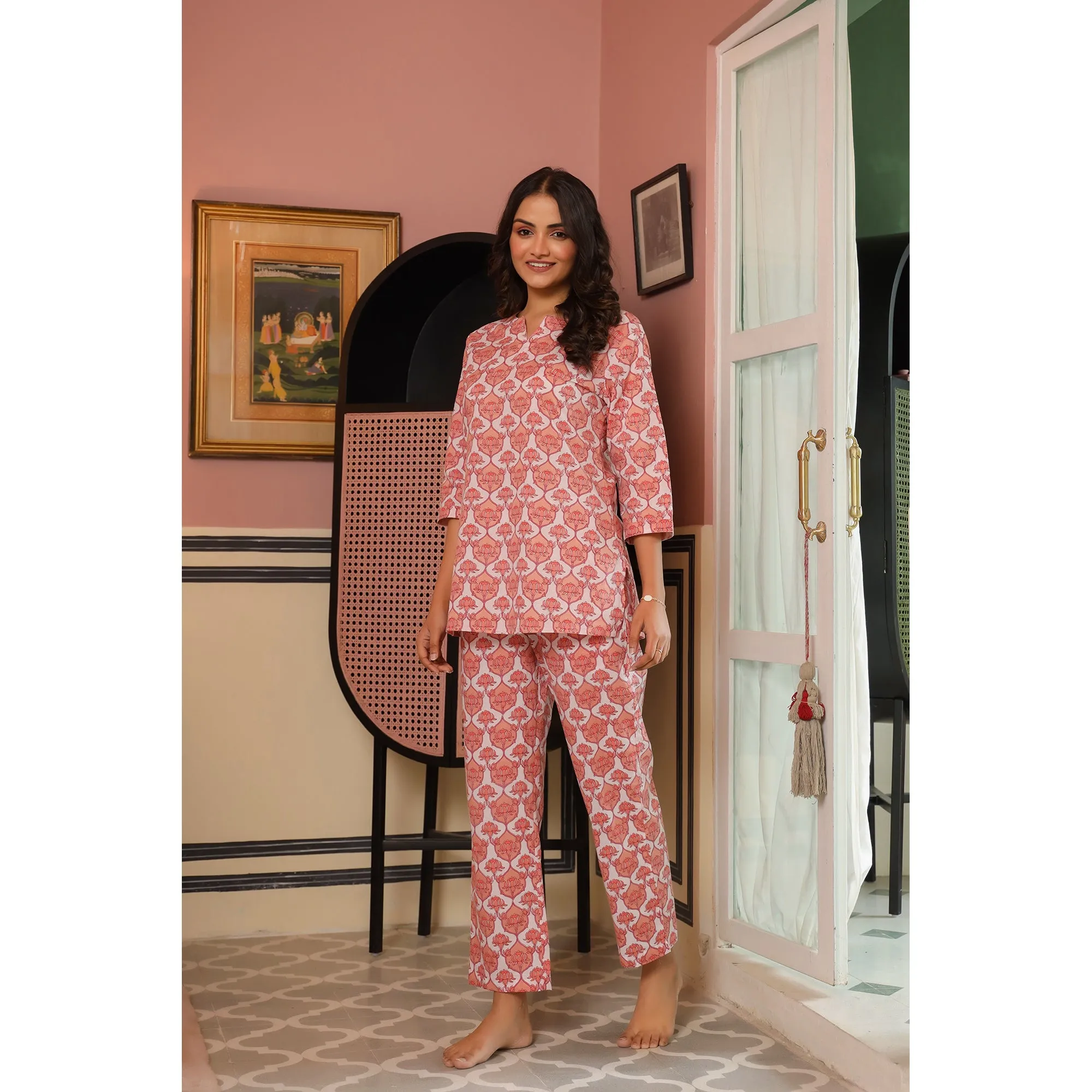 Lotus on Pink Loungewear Top Set