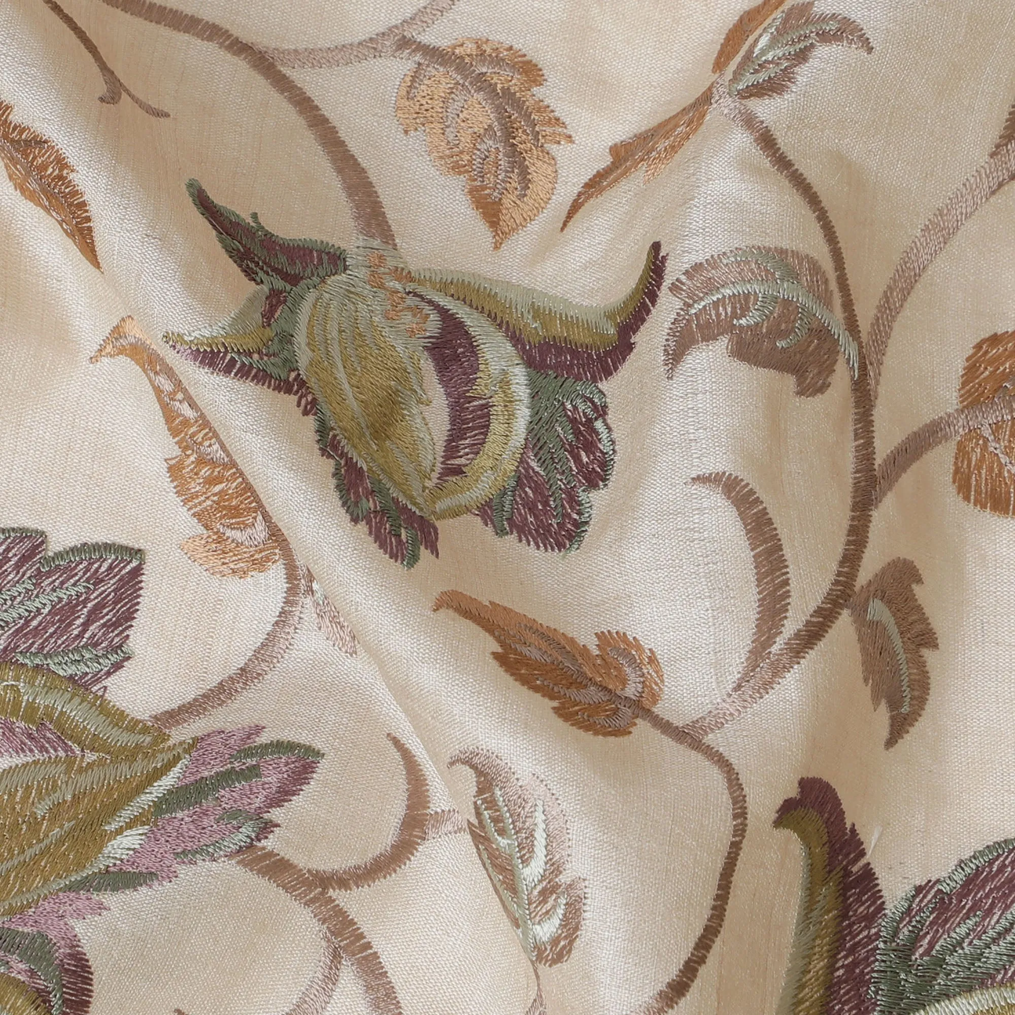 Luxurious Tussar Silk Fabric with Floral Embroidery - 110 cm Wide - D19609