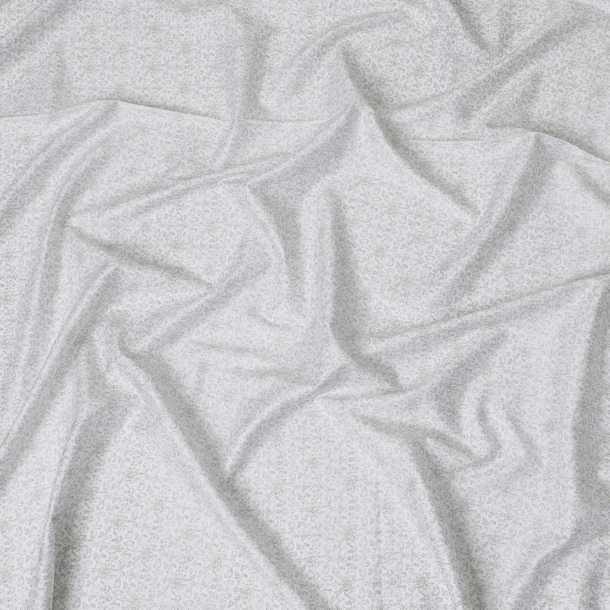 Luxurious White Cotton Shirting Fabric with Elegant Floral Pattern, Satin Finish, 150 cm Wide-D19188