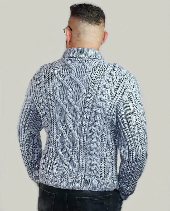 Men's handmade woolen cabled knitwear fashionable sweater