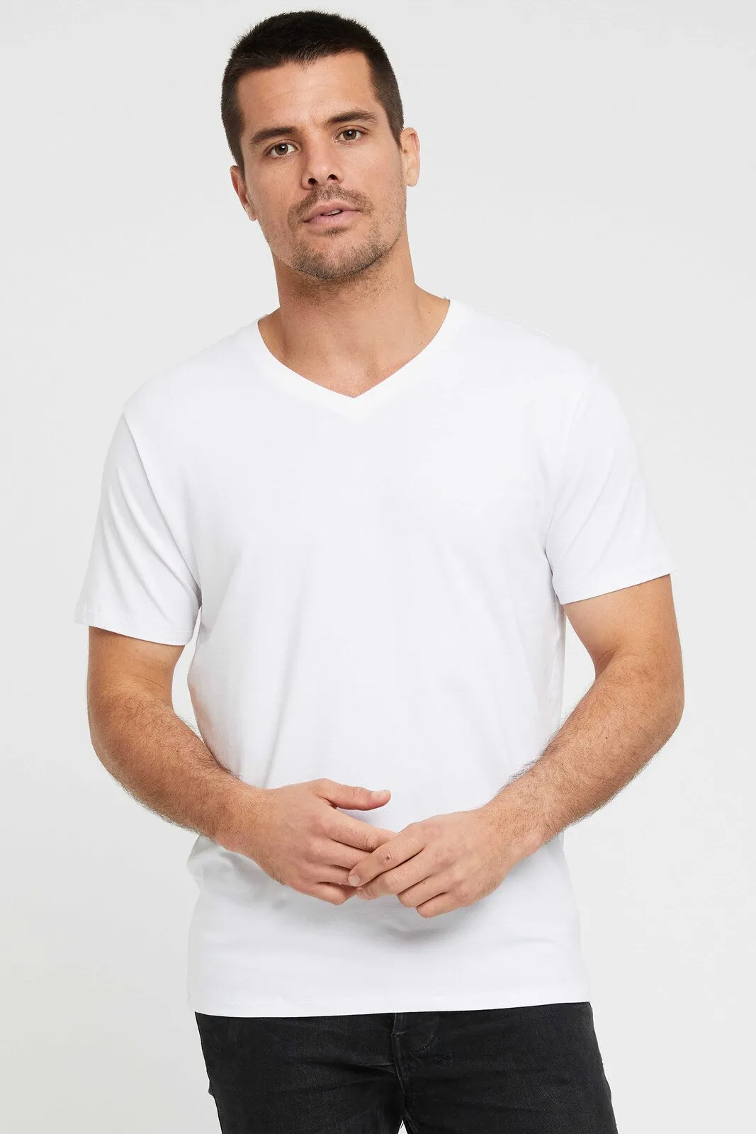 Men's V Neck Tee - White