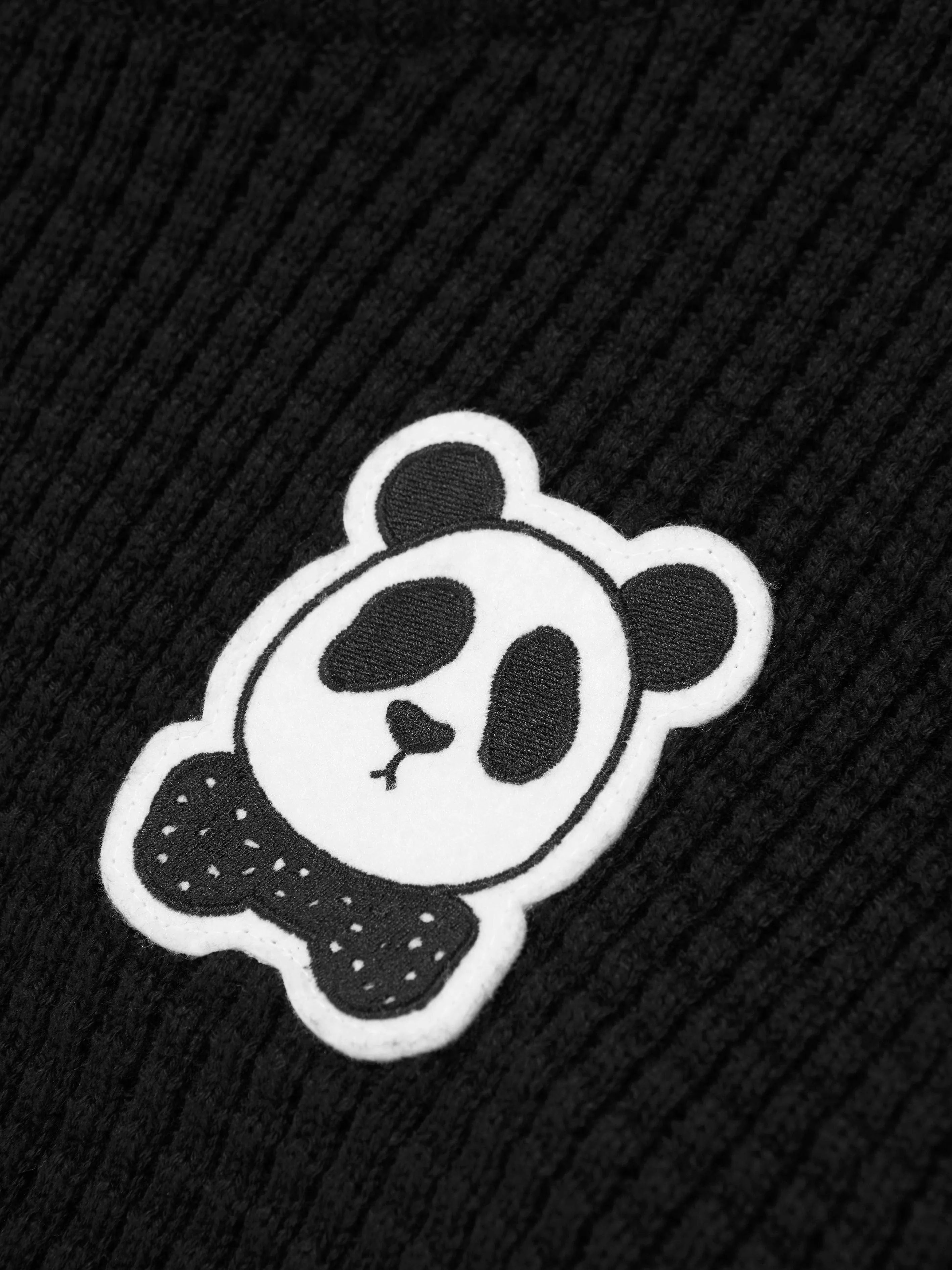 Mini Rodini Kids Organic Cotton Knitted Panda Sweatshirt in Black