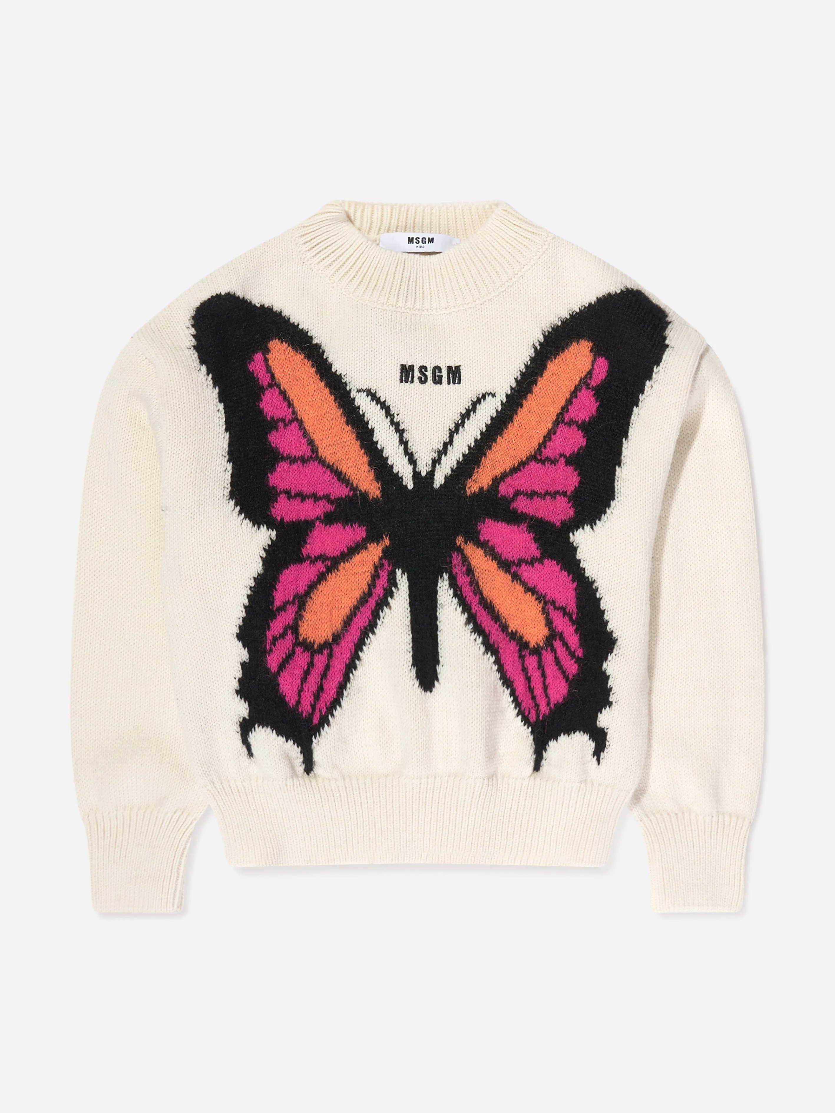 MSGM Girls Butterfly Jumper in Ivory