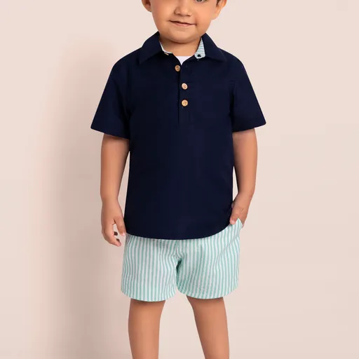 Navy Blue polo with stripe shorts