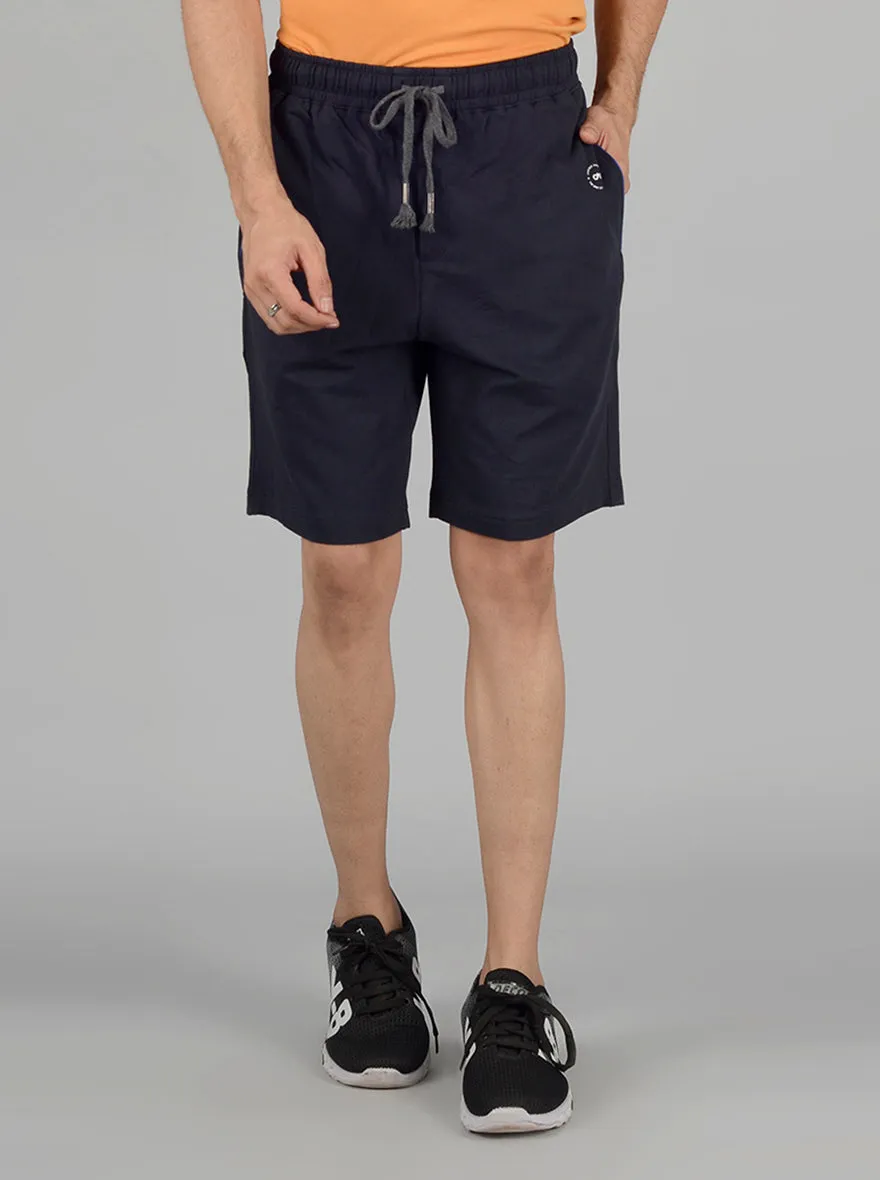 Navy Blue Solid Regular Fit Shorts | JadeBlue