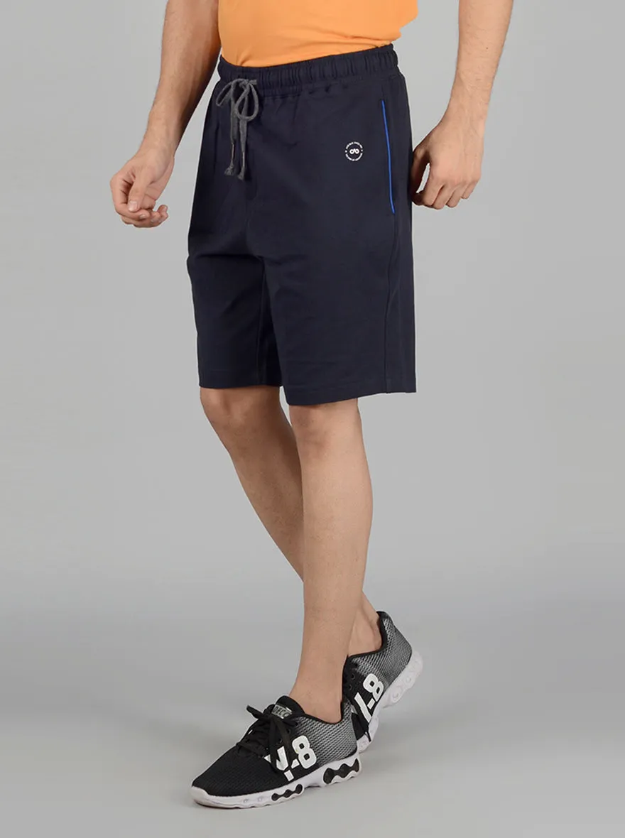 Navy Blue Solid Regular Fit Shorts | JadeBlue