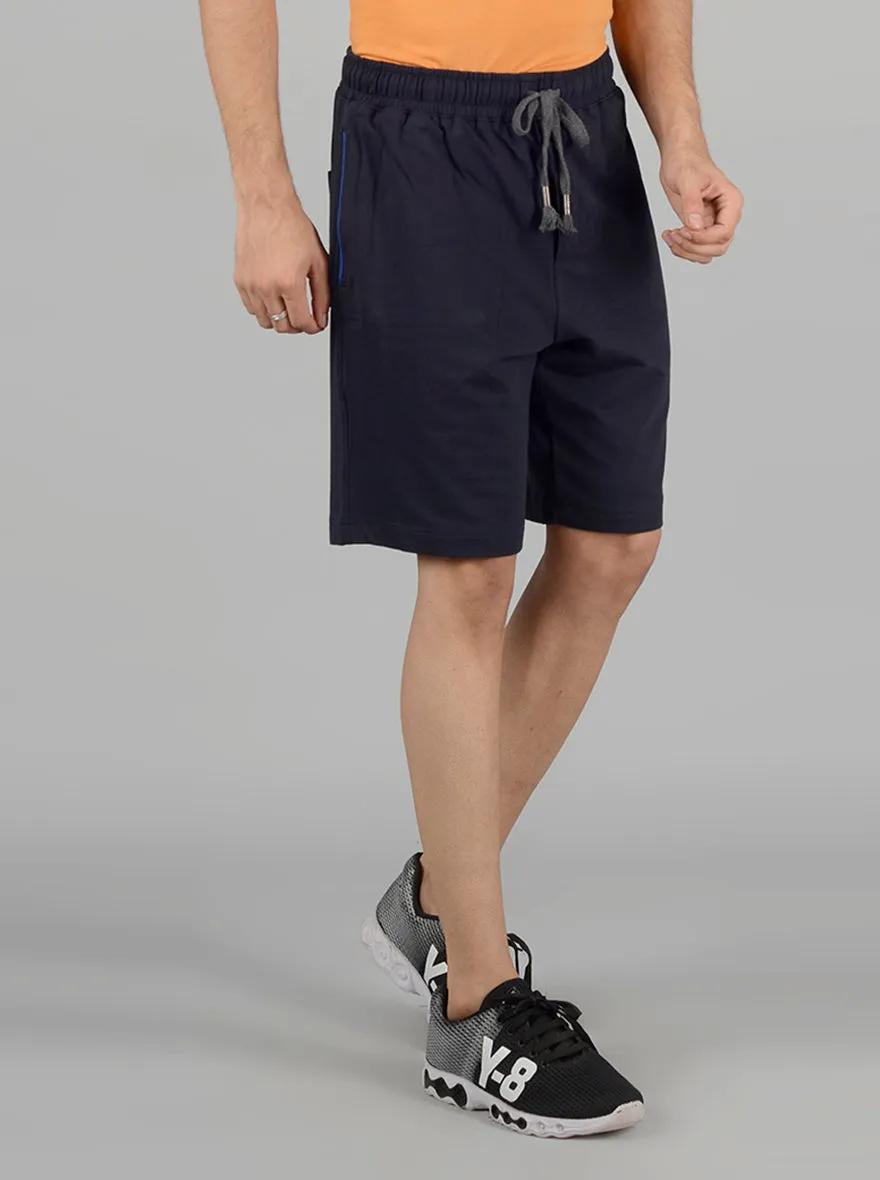 Navy Blue Solid Regular Fit Shorts | JadeBlue