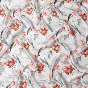 Off white Blossom Silk Satin Fabric - Elegant Italian Print, 140cm - Buy Fabrics Online-D18314