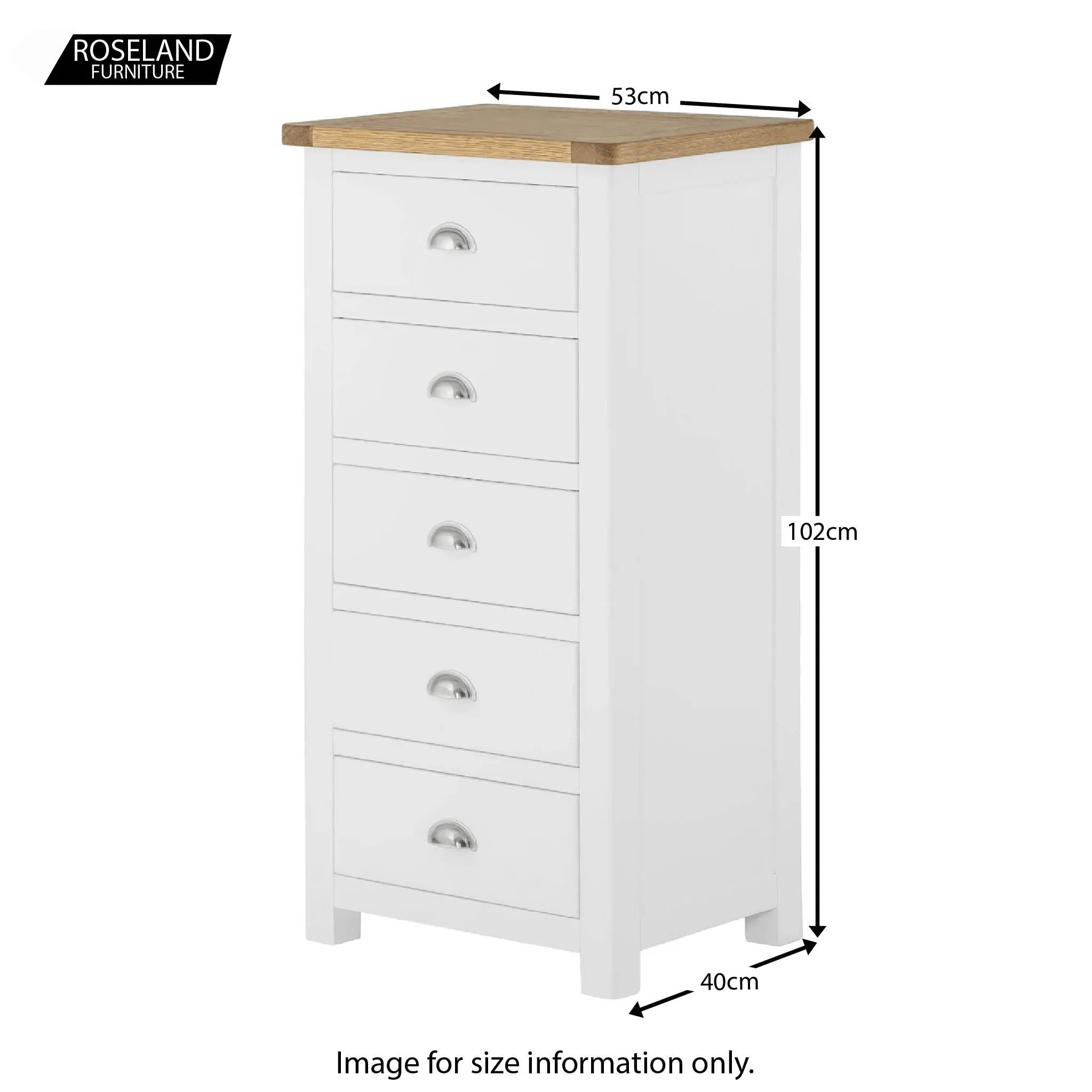 Padstow White 5 Drawer Tallboy Chest