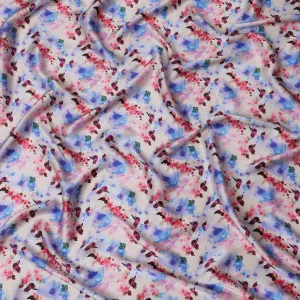 Pastel Watercolor Floral Silk Satin Fabric with Mirror Work - 110 cm Width-D20285