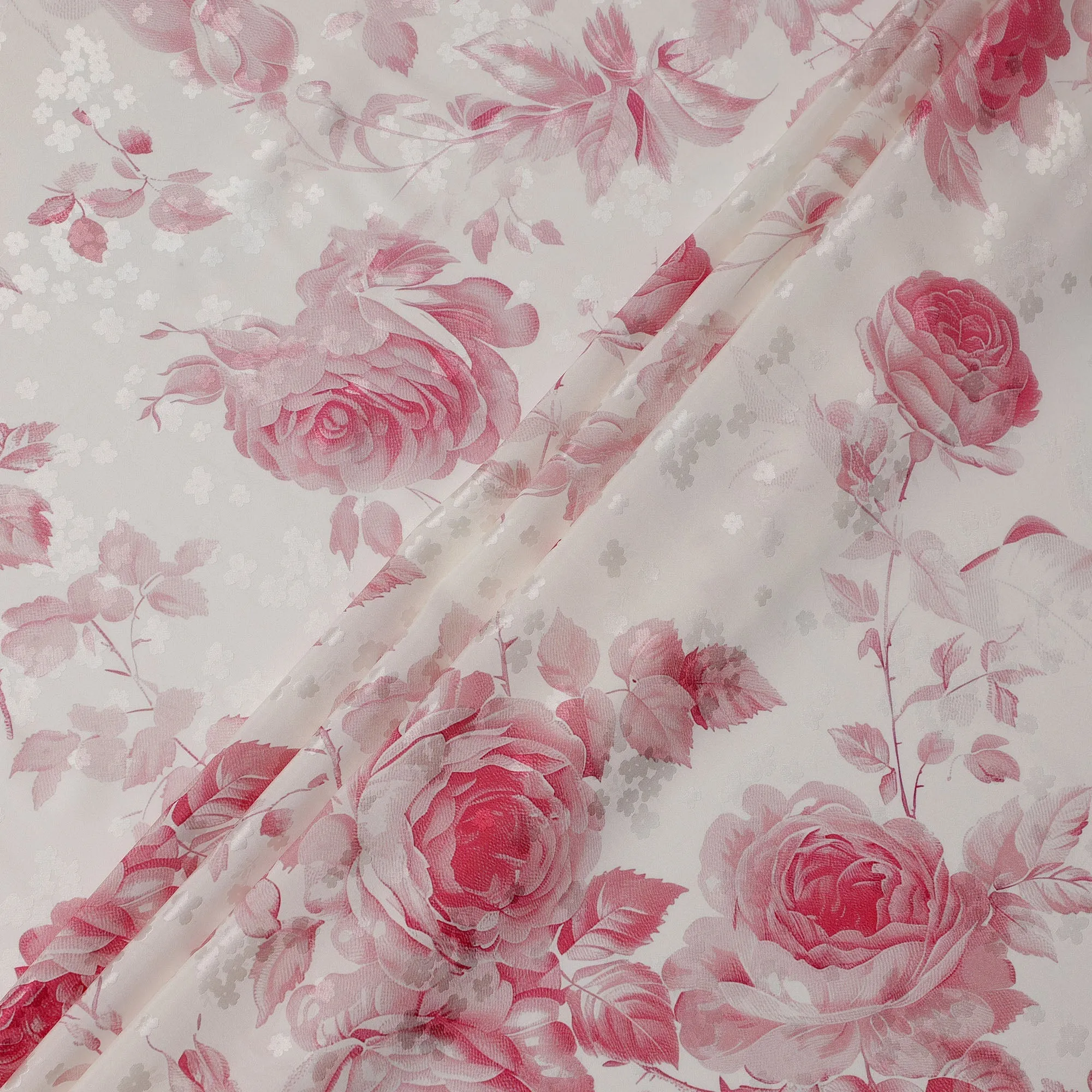 Pink Floral Print Pure Silk Satin Fabric, 140 cm Width, Made in Italy -D21163