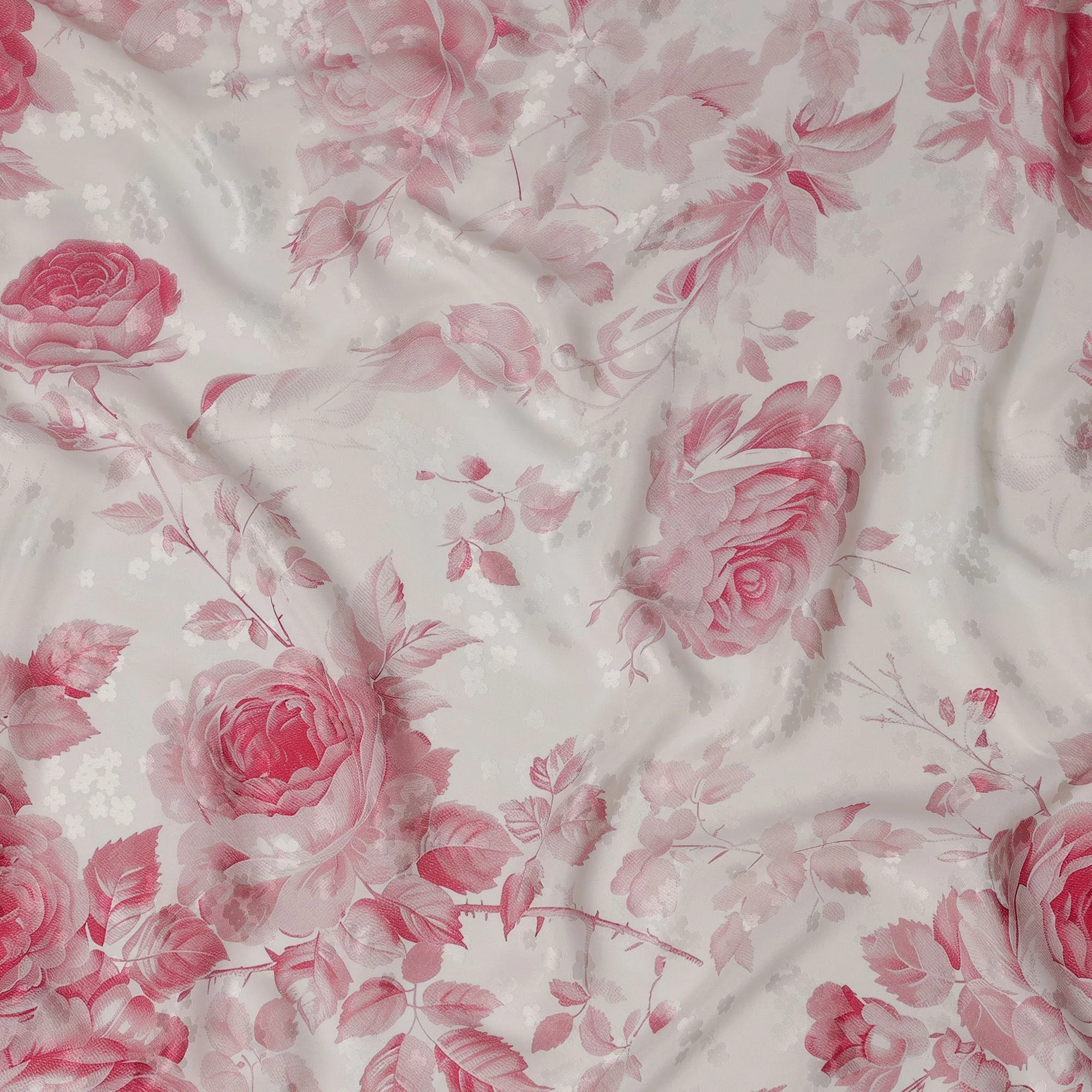 Pink Floral Print Pure Silk Satin Fabric, 140 cm Width, Made in Italy -D21163