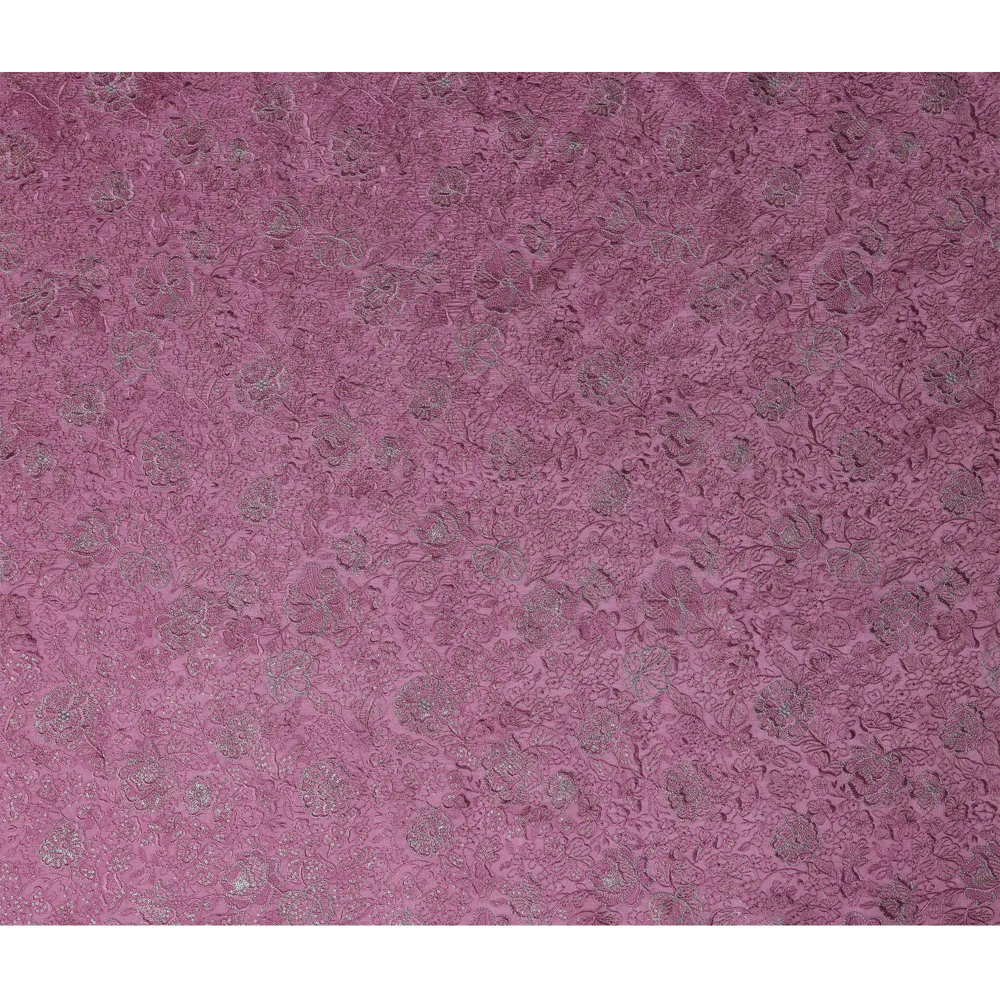 Plum Indian Tussar Silk Fabric with Silver Embroidery, 110 cm Width-D20945