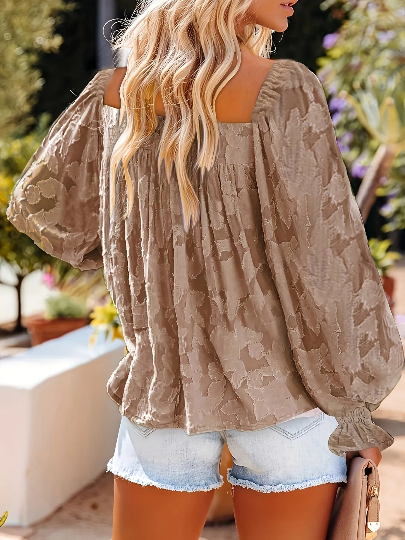 Plus Size Elegant Off the Shoulder Asymmetrical Long Sleeve Blouse - Chic Floral Pattern, Non-Stretch Polyester Fabric, Regular Fit, Suitable for All Seasons - Womens Plus Size Clothing for Spring and Beyond