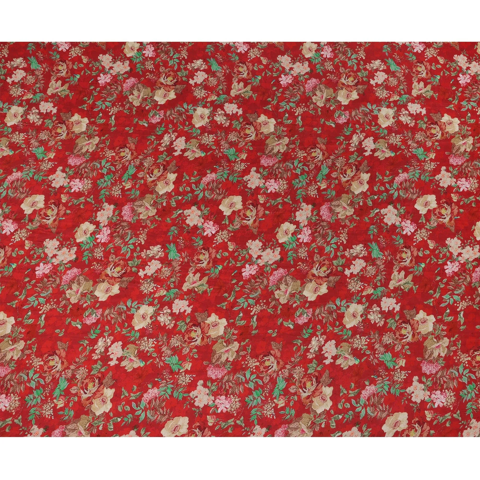 Red Viscose Cotton Digital Printed Fabric with Floral Design, 110 cm Width-D21342