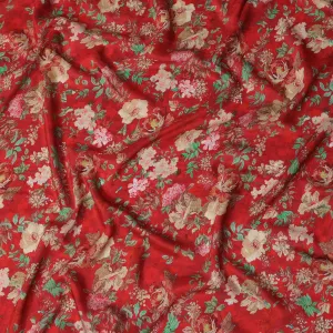 Red Viscose Cotton Digital Printed Fabric with Floral Design, 110 cm Width-D21342