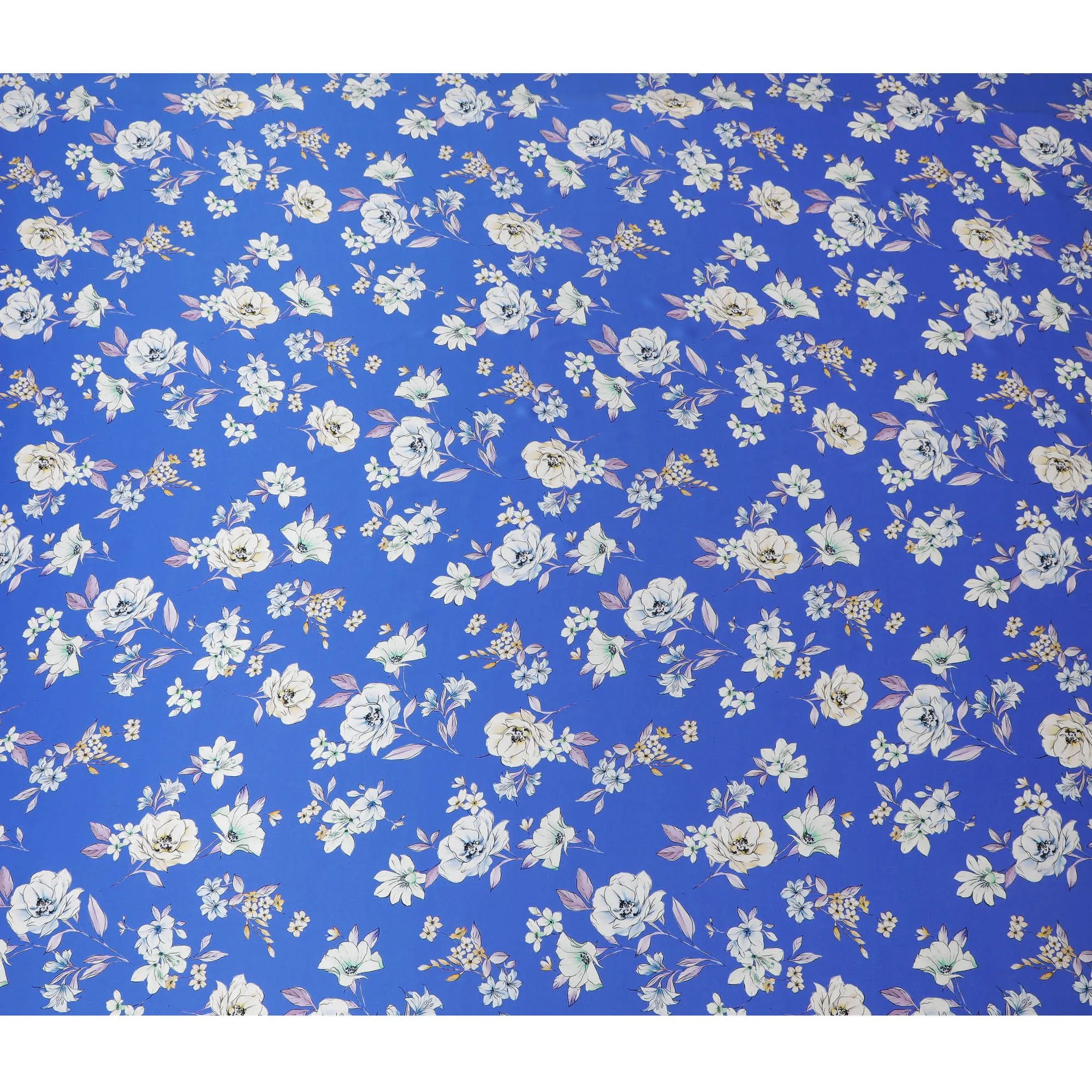 Royal Azure Silk Satin Fabric - Exquisite Italian Floral Design, 140cm Wide - Shop Online-D18321