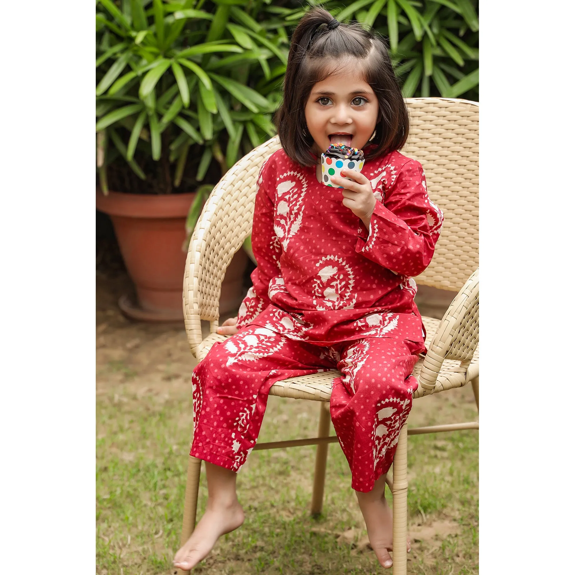 Royal Motifs on Kids Maroon Loungewear Set