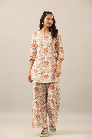 Sand Fleur on Cotton Cotton Flex Palazzo Loungewear Set