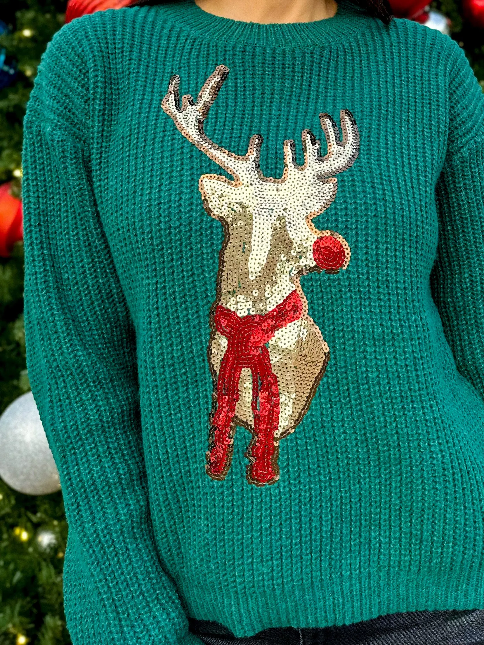 Sequin Reindeer Christmas Sweater