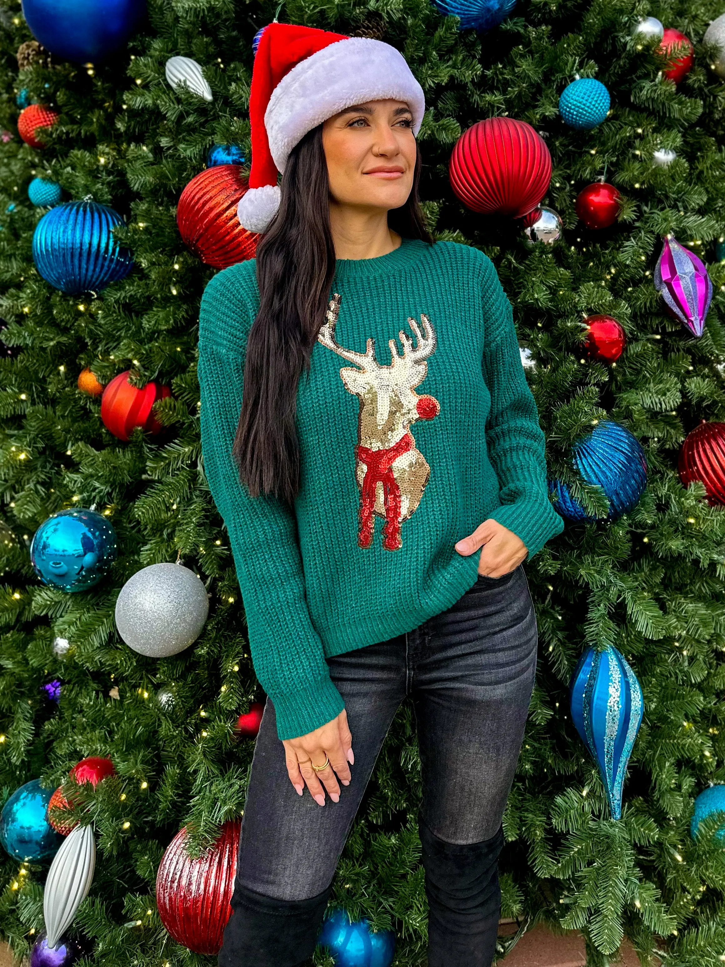 Sequin Reindeer Christmas Sweater