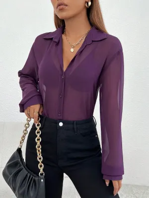 SHEIN Essnce Solid Button Front Shirt Without Bra