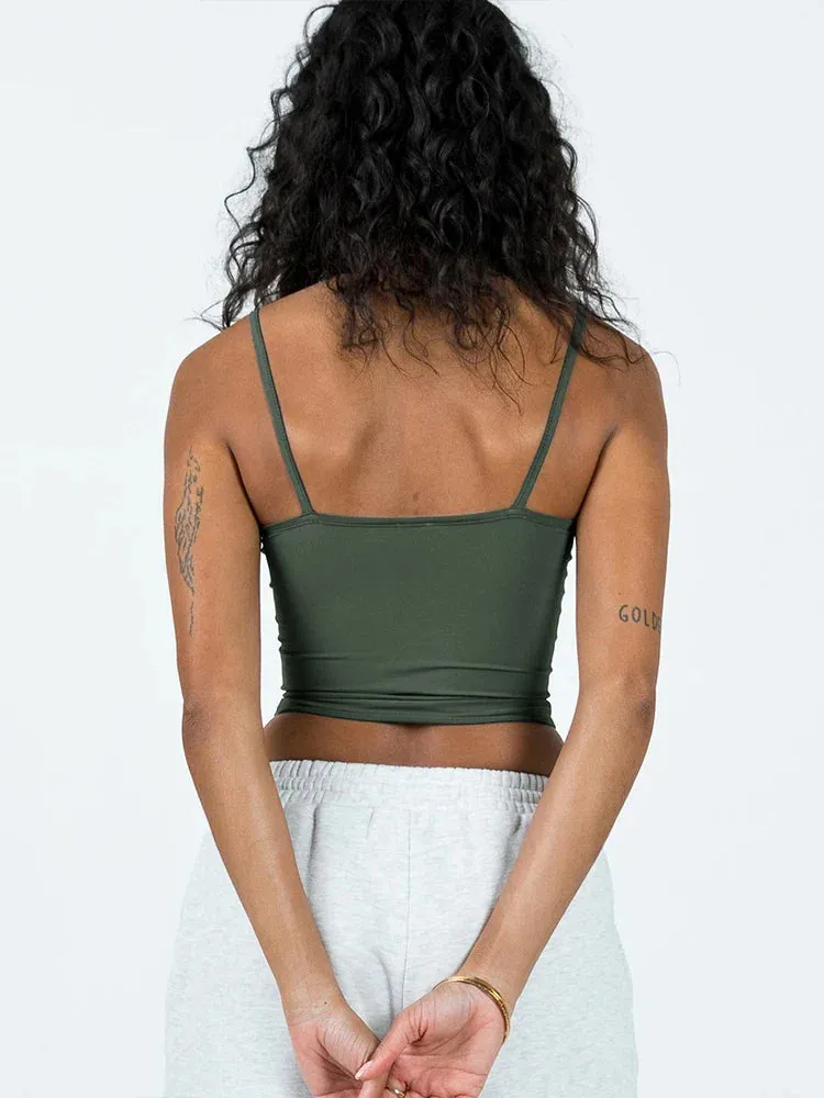 Sleeveless Solid Simple Strap Streetwear Bodycon Backless Casual Crop Summer Top