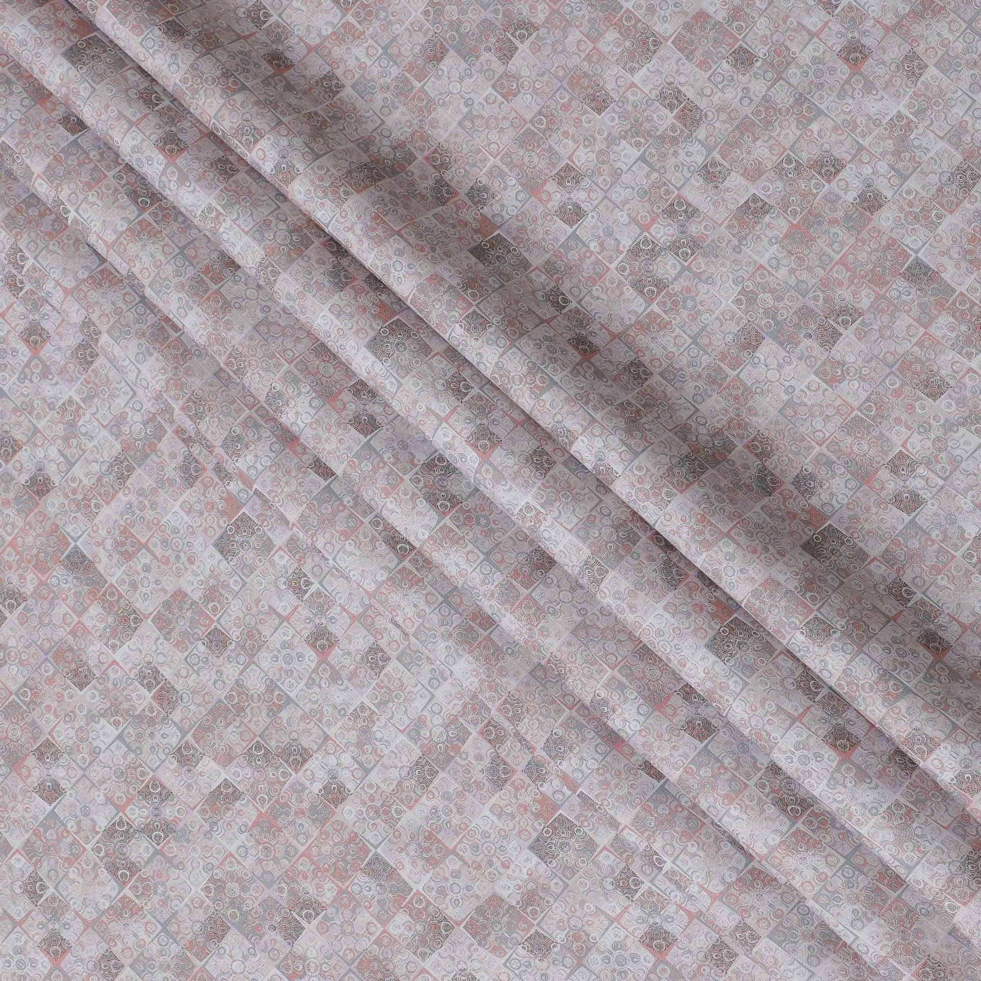 Soft Grey and Pastel Pink Geometric Pure Linen Fabric - 150 cm Width-D19995