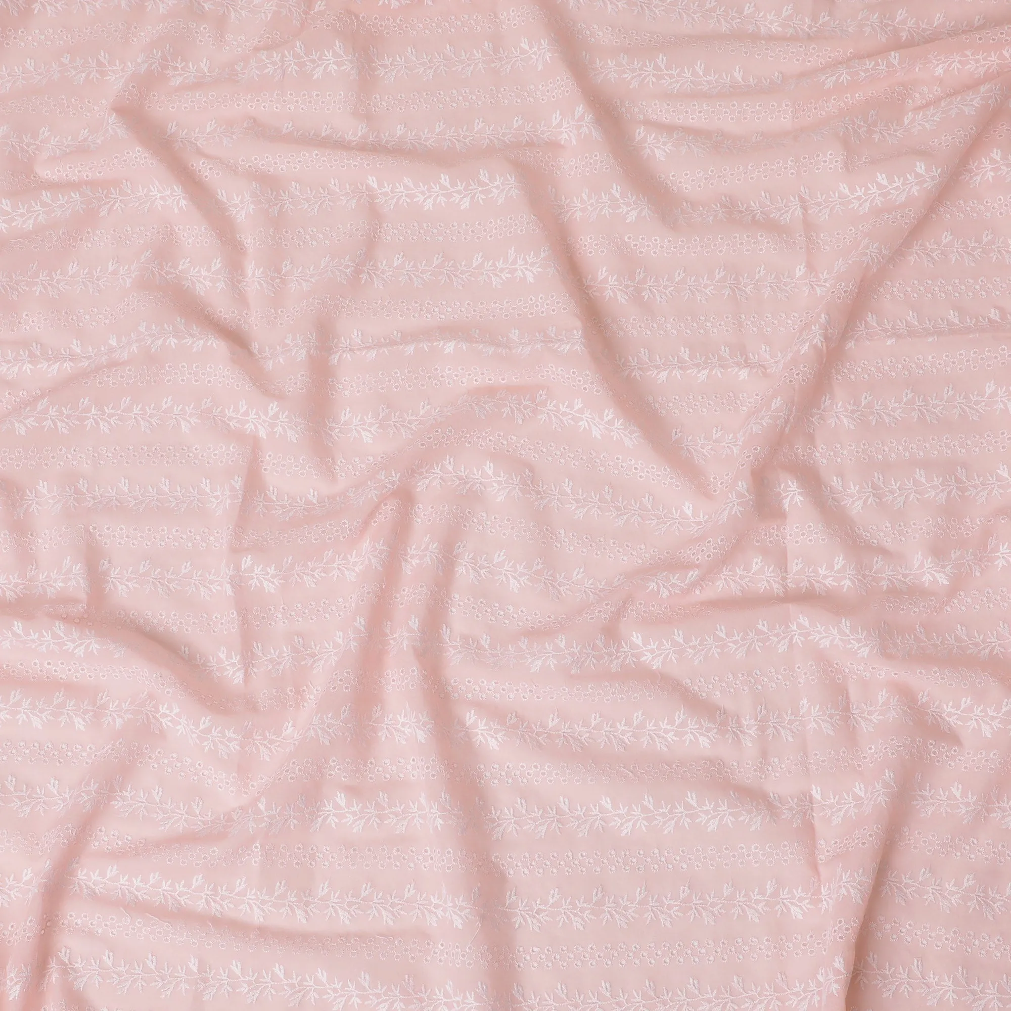 Soft Peachy pink Floral Embroidered Cotton Lawn Fabric, 110 cm Width-D19680