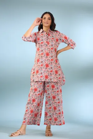 Spring Flowers on Cotton Palazzo Loungewear Set