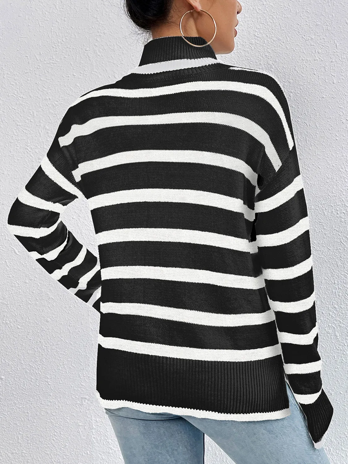 Striped Turtleneck Long Sleeve Sweater – Cozy and Stylish Knitwear for Fall & Winter