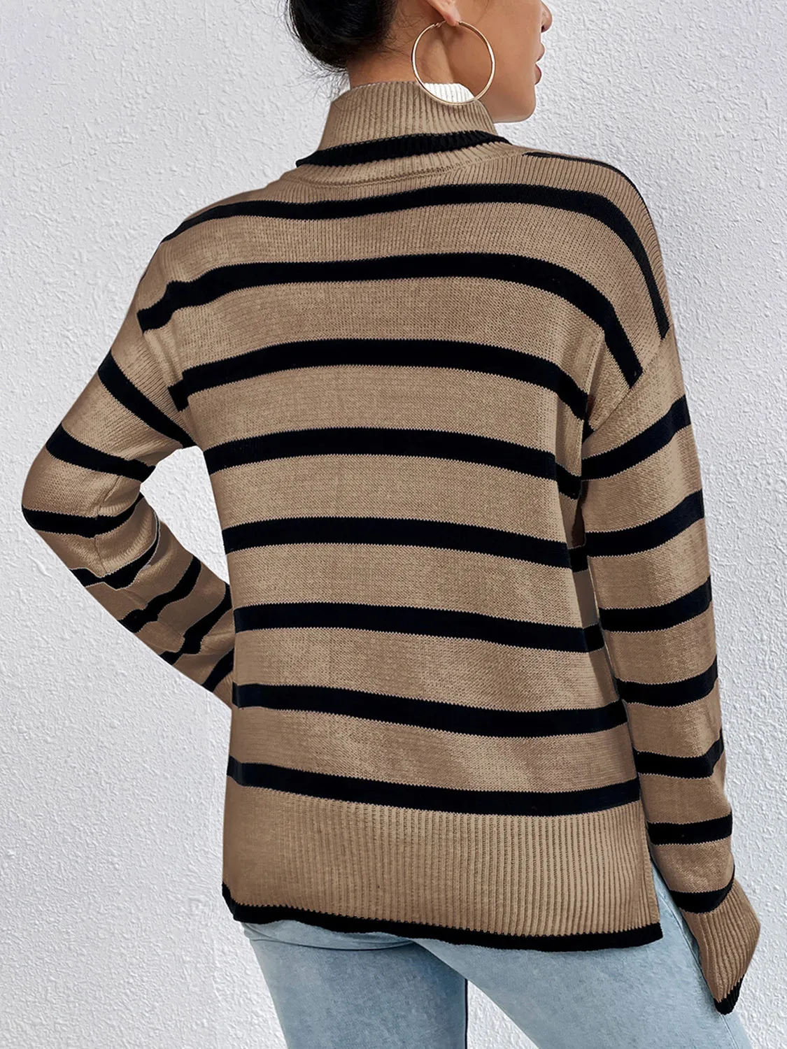 Striped Turtleneck Long Sleeve Sweater – Cozy and Stylish Knitwear for Fall & Winter