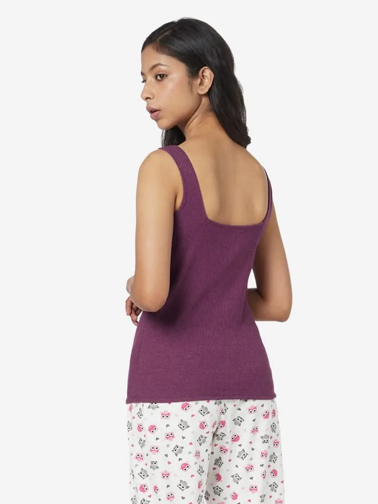 Wunderlove Aubergine Ribbed Square-Neck Vest