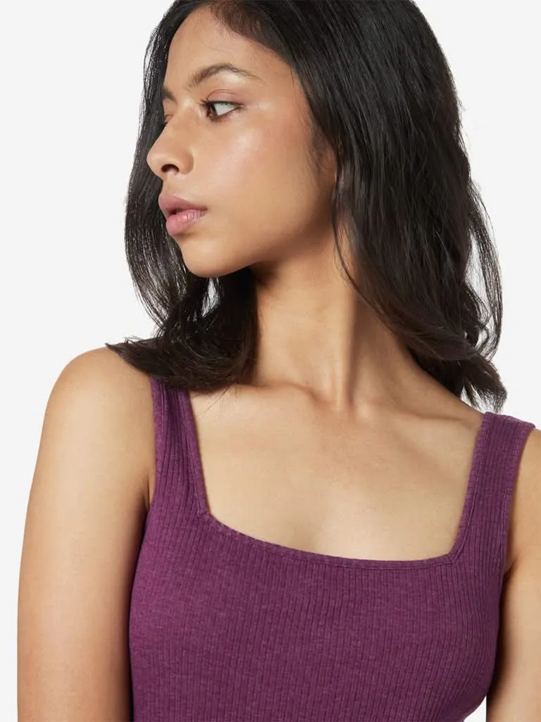 Wunderlove Aubergine Ribbed Square-Neck Vest