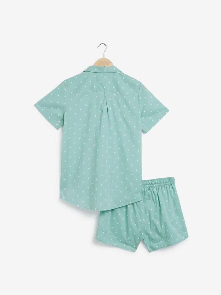 Wunderlove Mint Polka-Dot Shirt and Shorts Set